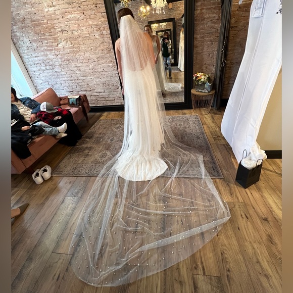 COPY - Ivory Wedding Veil with Pearls - Picture 3 of 11